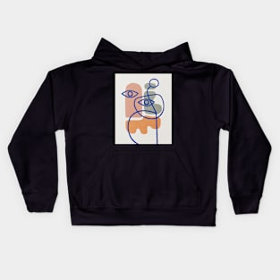 Blue line art Abstract shapes Mid century art print Kids Hoodie